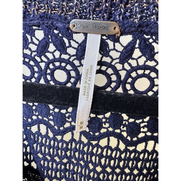 Free People Sweet Jane Crochet Back Knit Sweater Women Navy Blue Size Medium - Picture 5 of 12